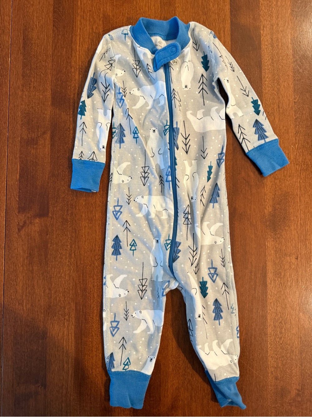 Hanna Andersson Blue and White Polar Bear Print Sleeper Pajamas